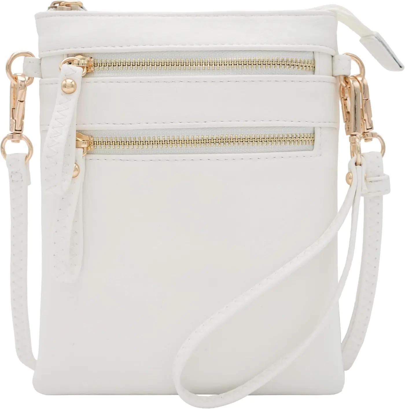 Solene Small Crossbody Bag for Women, Multi Zip Pockets with Detachable Wristlet, Lightweight Travel Purse, Cell Phone Pouch
