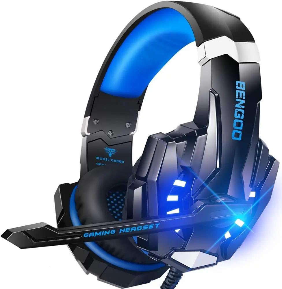 BENGOO G9000 Stereo Gaming Headset for PS4 PC Xbox One PS5 Controller, Noise Cancelling Over Ear Headphones with Mic, LED Light, 7.1 Surround Sound, Soft Memory Earmuffs for Nintendo Xbox Series X|S ClimeCo Certified