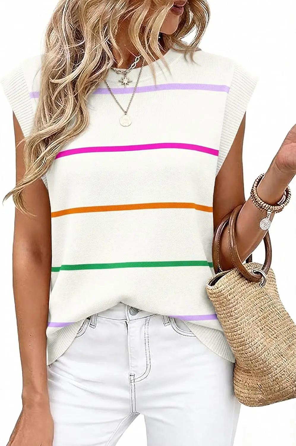 WIHOLL Tank Tops for Women Summer Lightweight Sweater Fashion Clothing Crew Neck T Shirts Cap Sleeve Business Casual Outfit OEKO-TEX STANDARD 100