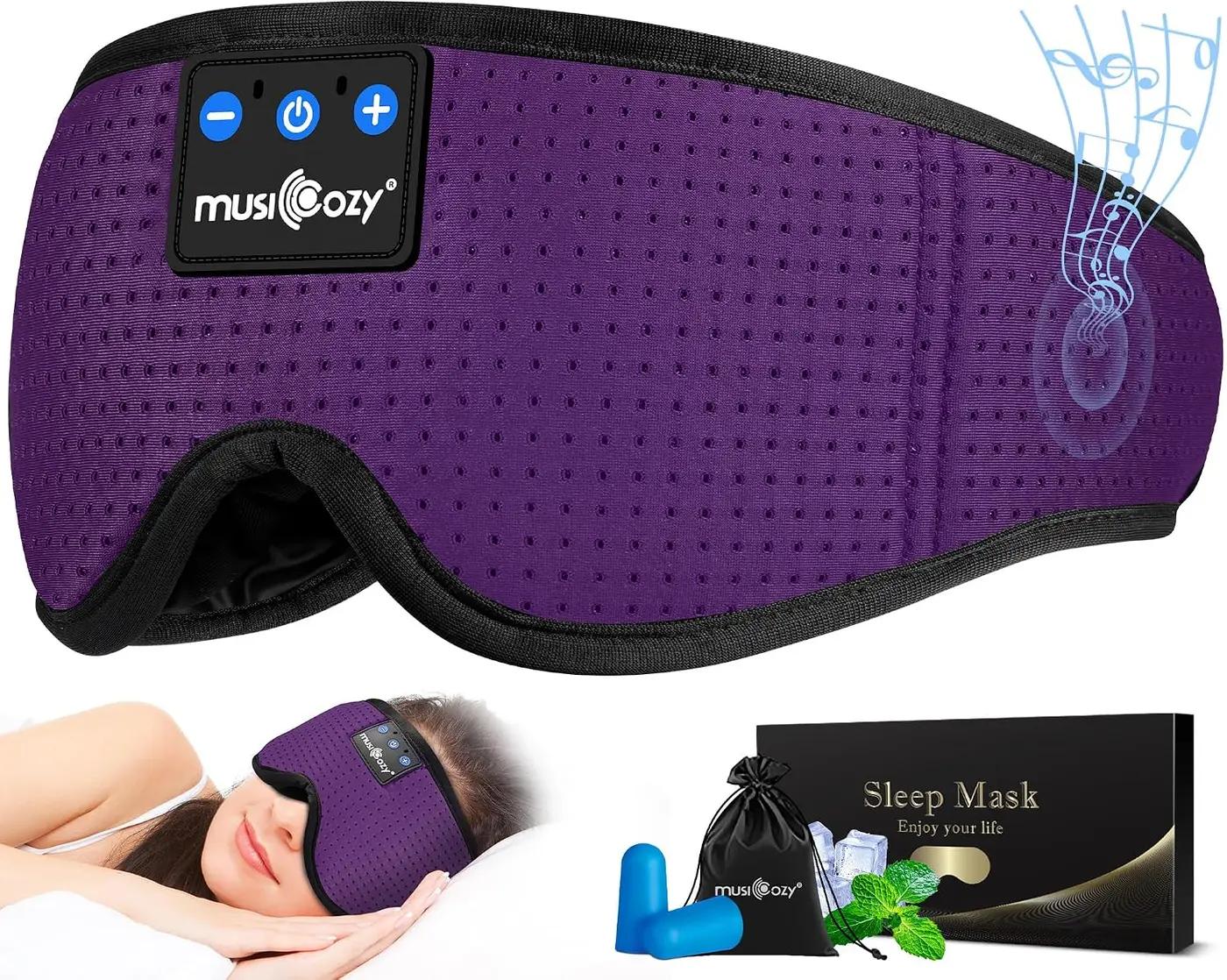 MUSICOZY Sleep Headphones Masks, Bluetooth Sleep Eye Mask for Sleeping for Side Sleepers, Sleeping Masks Headphones Wireless Music Mask Men Women with Speakers Cool Tech Gadgets Gifts(Purple) Global Recycled Standard