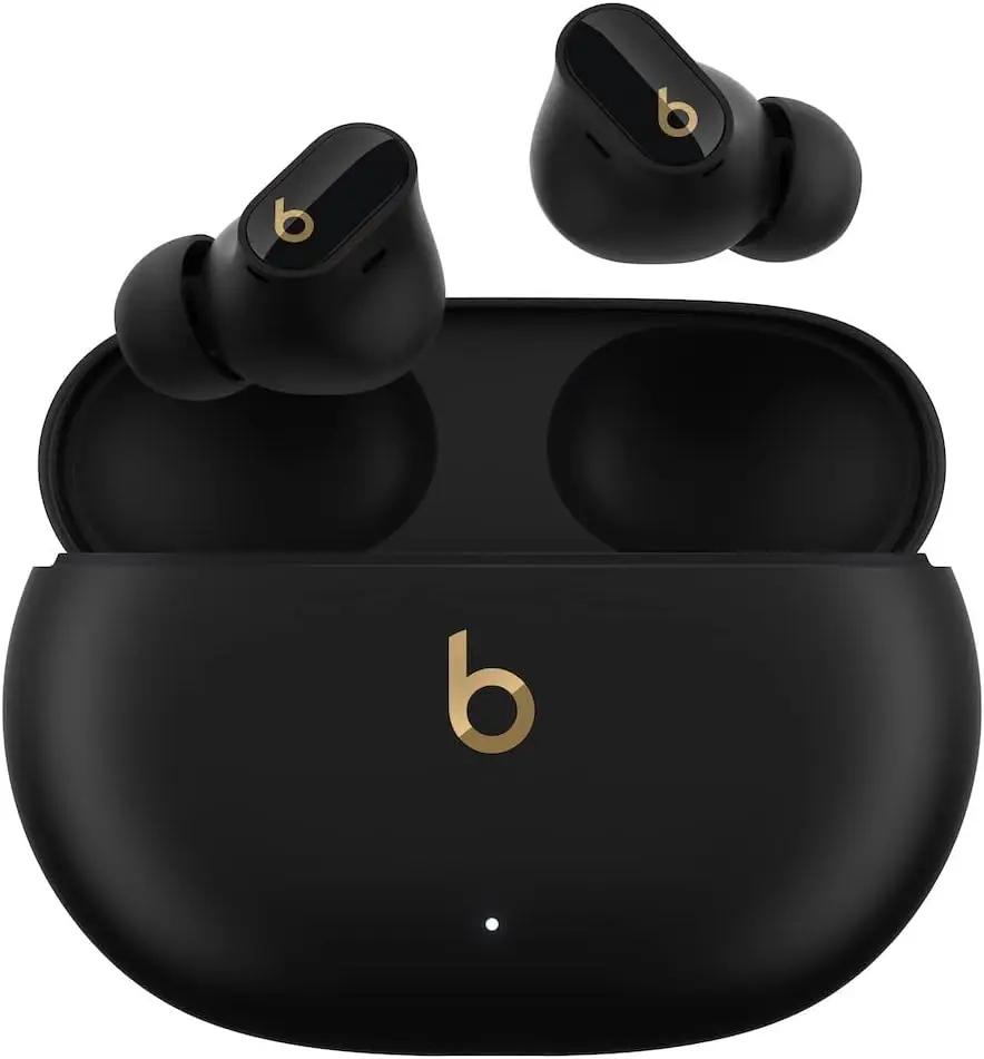 Beats Studio Buds + | True Wireless Noise Cancelling Earbuds, Enhanced Apple &amp; Android Compatibility, Built-in Microphone, Sweat Resistant Bluetooth Headphones, Spatial Audio - Black/Gold