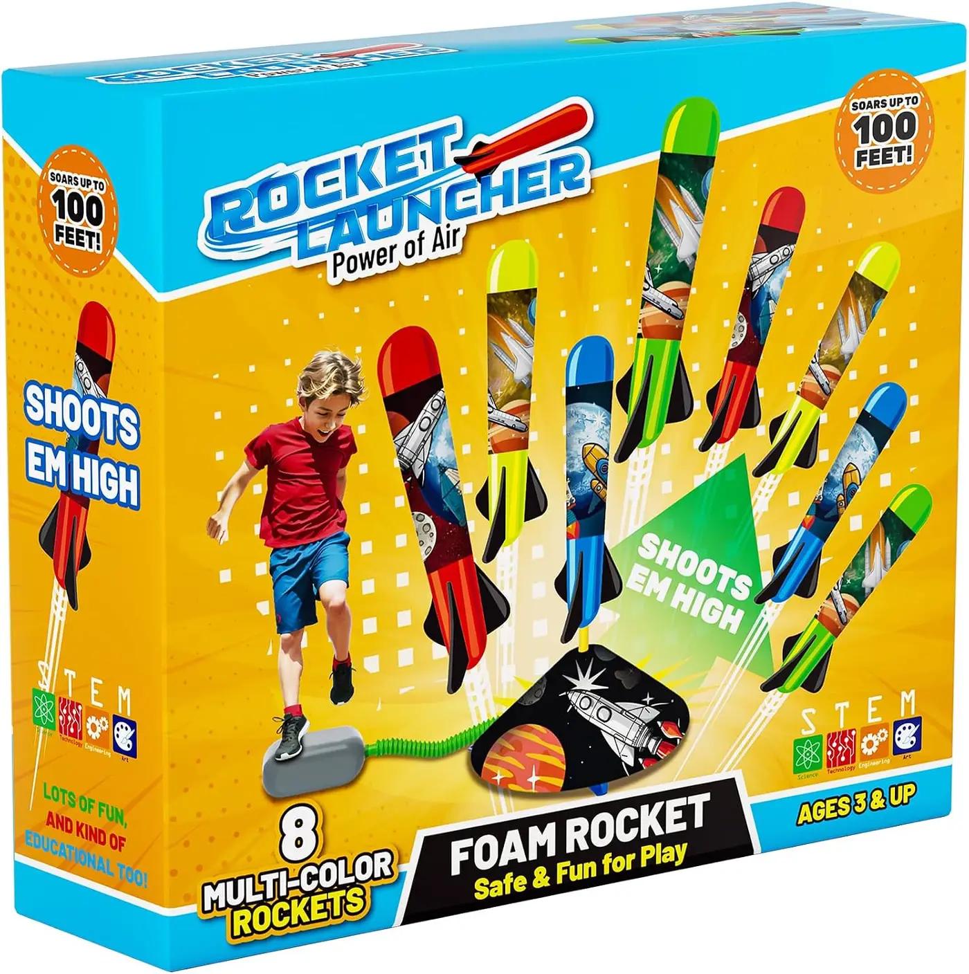 Otoseth Toys Rocket Launcher for Kids - Launch up to 100 Ft, 8 Multi-Color Foam Rockets &amp; Adjustable Launch Stand, Kids Outdoor Toys, Age 3+