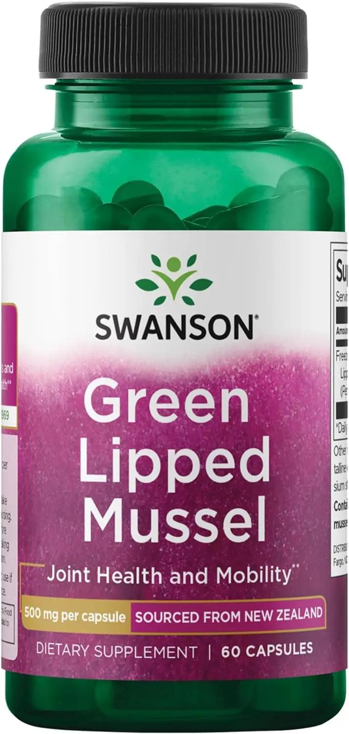Swanson Green Lipped Mussel (Freeze-Dried) - New Zealand Joint Health &amp; Mobility Supplement - Natural Formula May Support Heart Health &amp; Digestive Function - (60 Capsules, 500mg Each)
