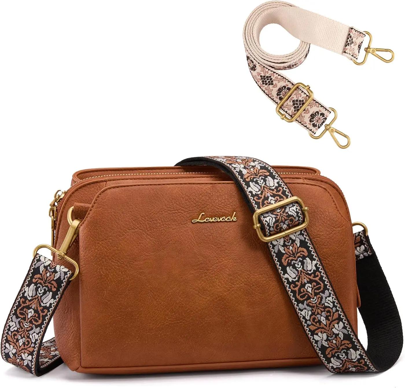 LOVEVOOK Crossbody Bags for Women with 2Pcs Adjustable Strap, Leather Small Purses with RFID Blocking Slots, Shoulder Handbag