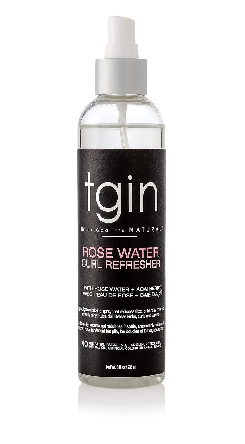 tgin Rose Water Curl Refresher – Curl Spray for Curly, Coily, and Wavy Hair – tgin Hair Products Enhances Shine, Reduces Frizz, and Moisturizes Dry Curls &amp; Scalp – Acai Berry &amp; Rose Water – 8 Fl Oz
