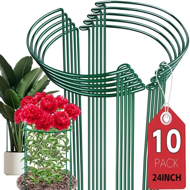 Thealyn 10 Pack Plant Support Stakes, 10" W x 24" H Metal Peony Cages and Supports, Rustproof Half Round Garden Plant Stakes for Indoor Outdoor Plants, Hydrangea, Rose, Tomato, Monstera