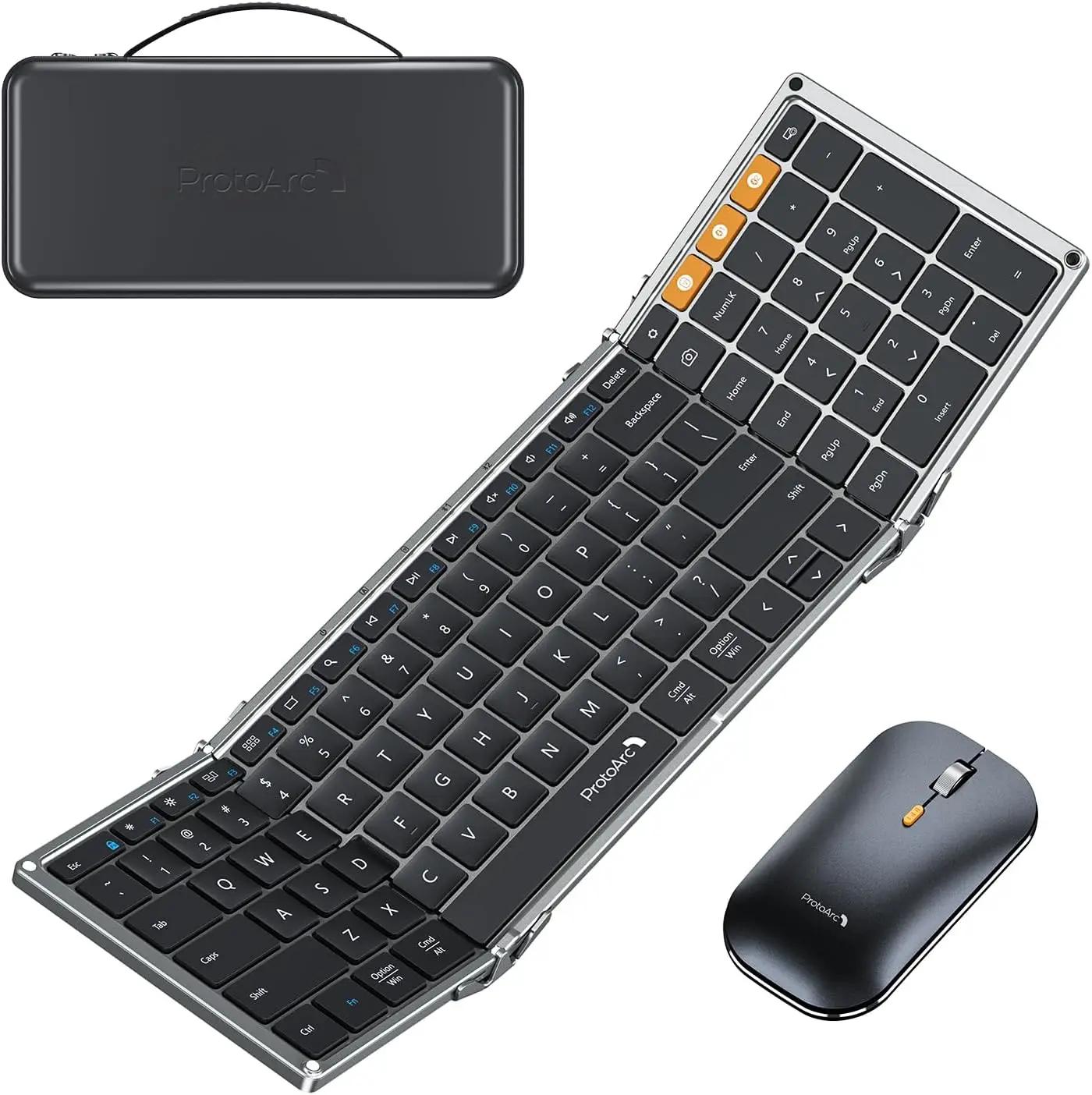 ProtoArc Foldable Keyboard and Mouse, XKM01 True Full-Size Folding Wireless Keyboard Mouse Combo for Business Travel, a Portable Office Suite On-the-Go, Compatible with Laptop iPad Tablet - Black Gray ClimatePartner certified