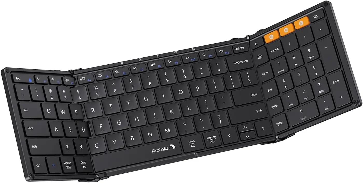 ProtoArc Foldable Bluetooth Keyboard, XK01 Full-Size Portable Wireless Keyboard for Travel, 105 Keys, 0.65" Keycaps, Multi-Device Sync for iPad Tablet Smartphone Laptop PC Windows iOS Android, Black ClimatePartner certified