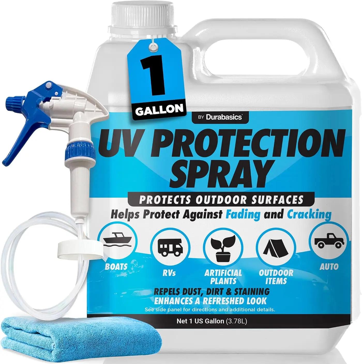 UV Protection Spray for Outdoor Surfaces – Helps Reduce Fading, Cracking, and Stains – Non-Greasy, Matte Finish – Includes Sprayer &amp; Towel – Use on Vinyl, Plastic, Rubber, Artificial Plants