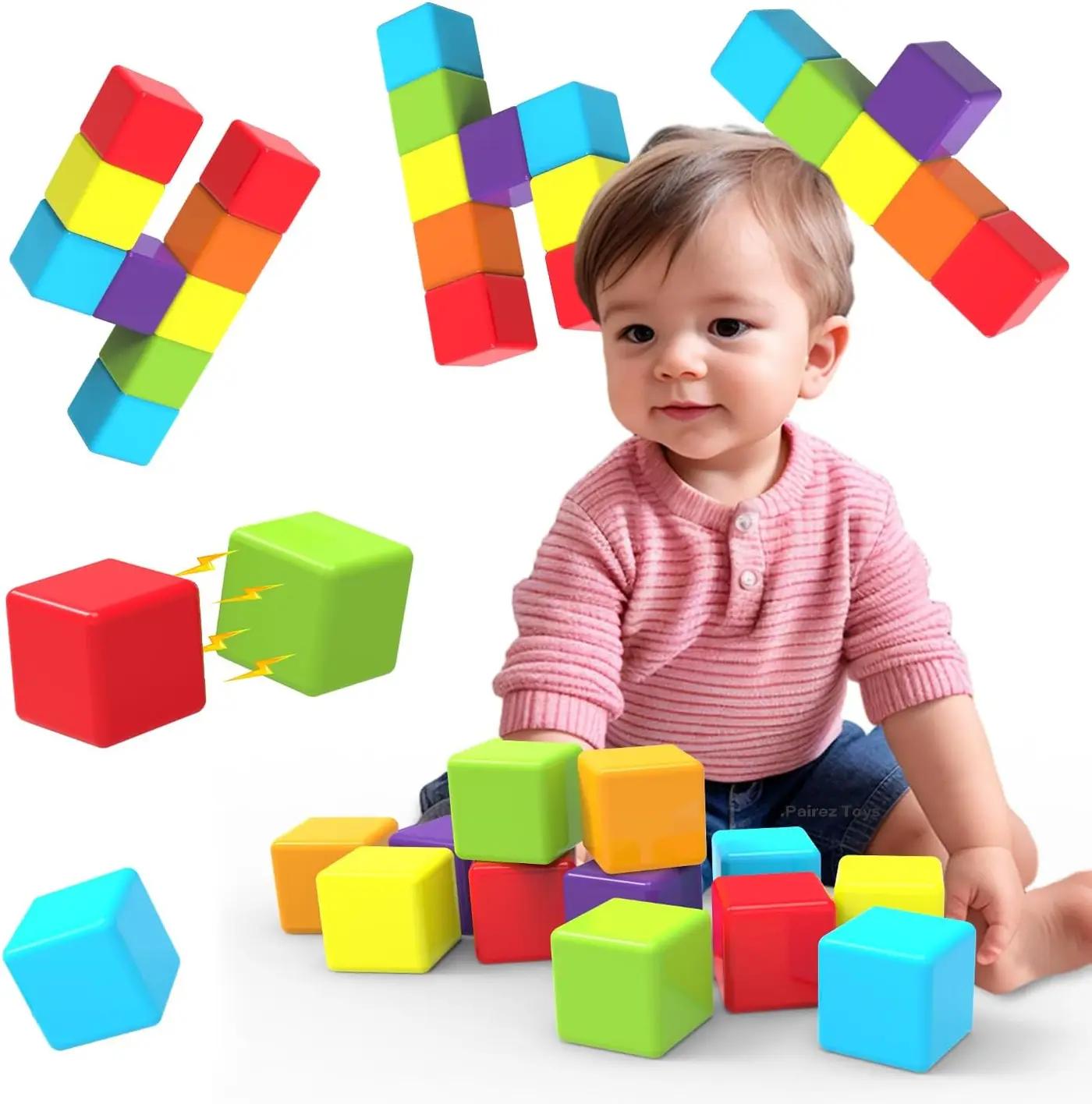 Magnetic Building Blocks Large, 1.65 inch Magnetic Stacking Cubes for Toddlers, Sensory &amp; Montessori Toys for Boys &amp; Girls 1 2 3 Years Old (12 PCS)