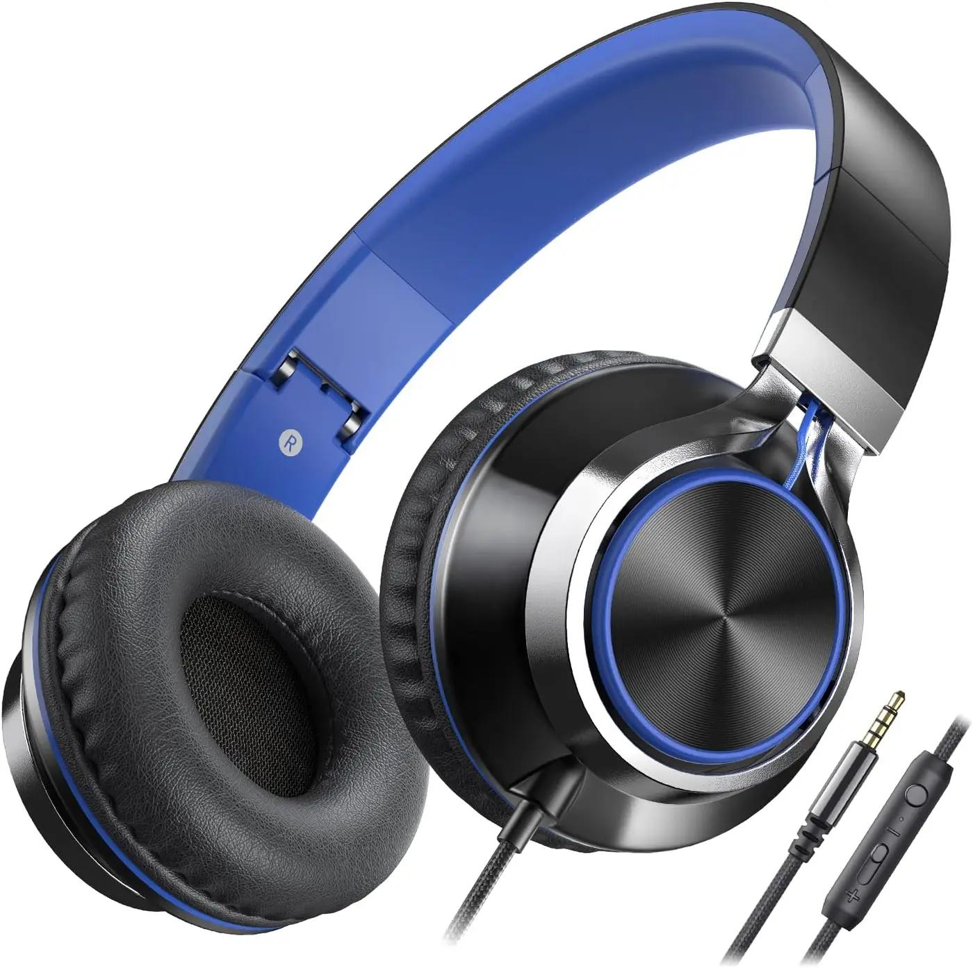 AILIHEN C8 Kids Headphones Wired, On-Ear Headphones with Microphone and Volume Control Foldable Corded Stereo 3.5mm Headset for School Teens Smartphones Chromebook Laptop Tablets Travel (Black Blue) ClimatePartner certified