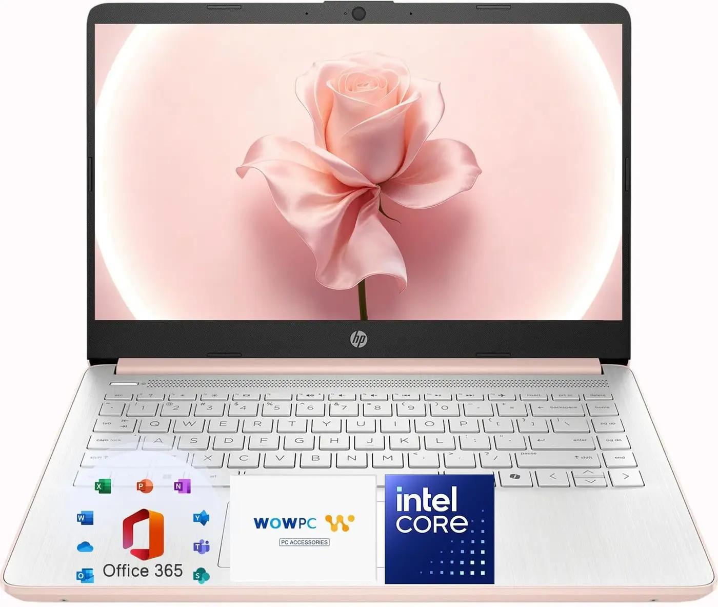 HP 14″Rose Gold Laptop, with Office 365 &amp; Copilot AI, Intel Processor, 4GB RAM Memory, 64GB SSD, Lightweight Student Computer