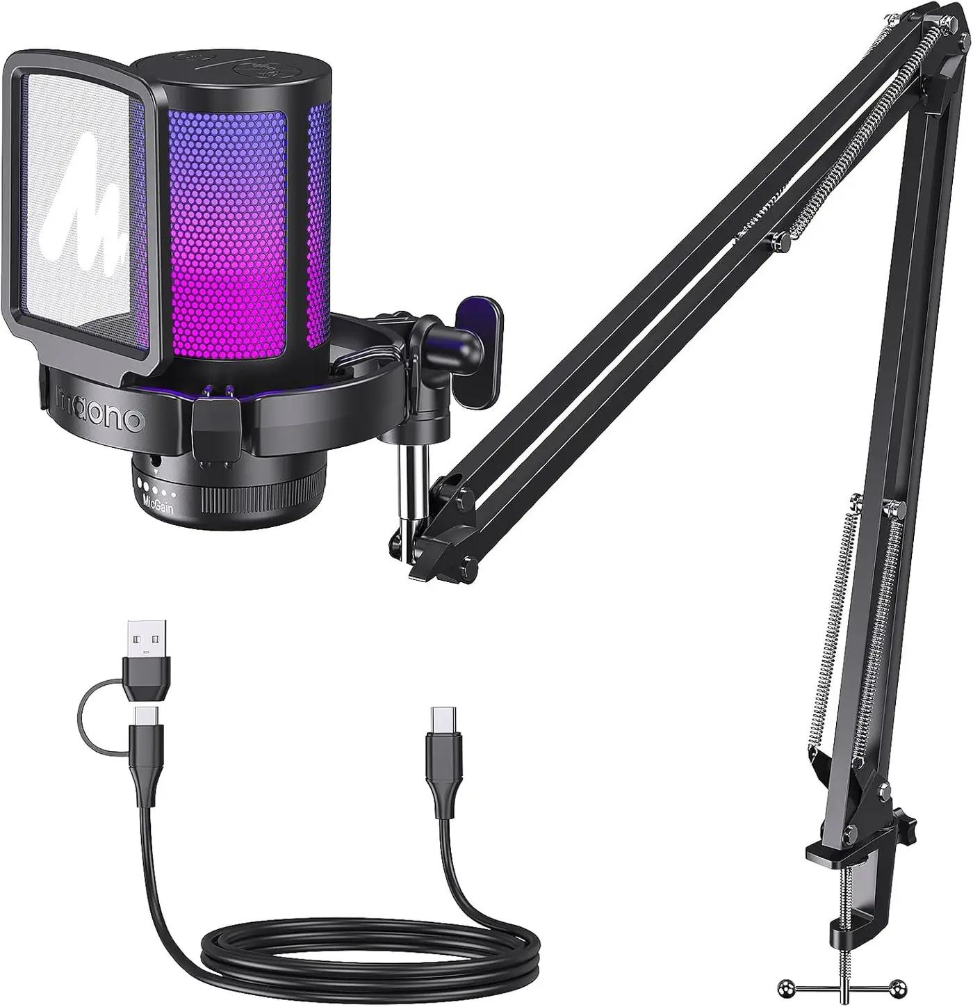 MAONO USB Gaming Microphone, Noise Cancellation Condenser Mic with Mute, Gain, Monitoring, Boom Arm Mic for Streaming, Podcast, Twitch, YouTube, Discord, PC, Computer, PS4, PS5, Mac, GamerWave DGM20S ClimatePartner certified