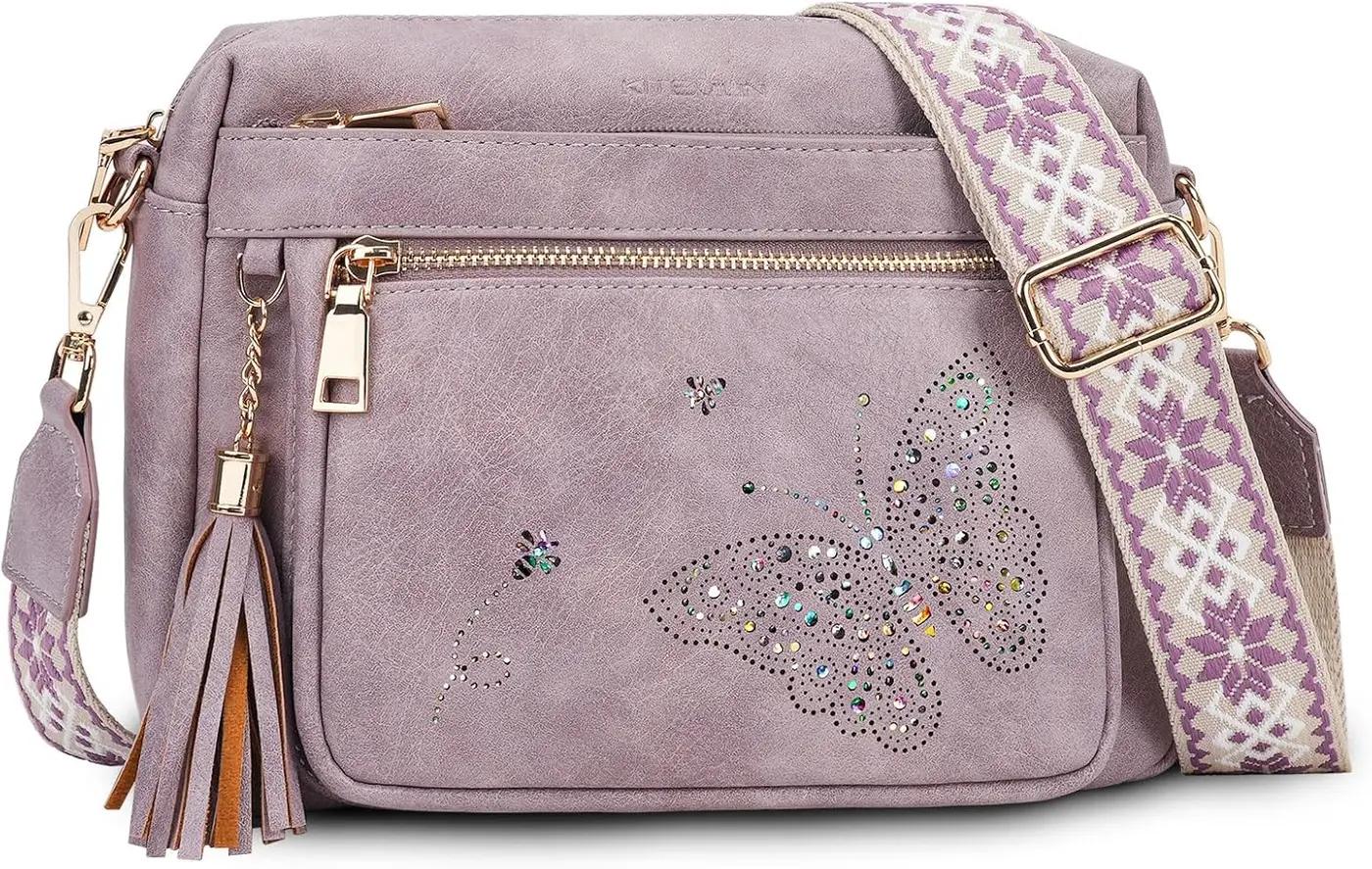 KITEVIUN Crossbody Bags for Women Trendy Leather Crossbody Purse Shoulder Handbags Butterfly Design