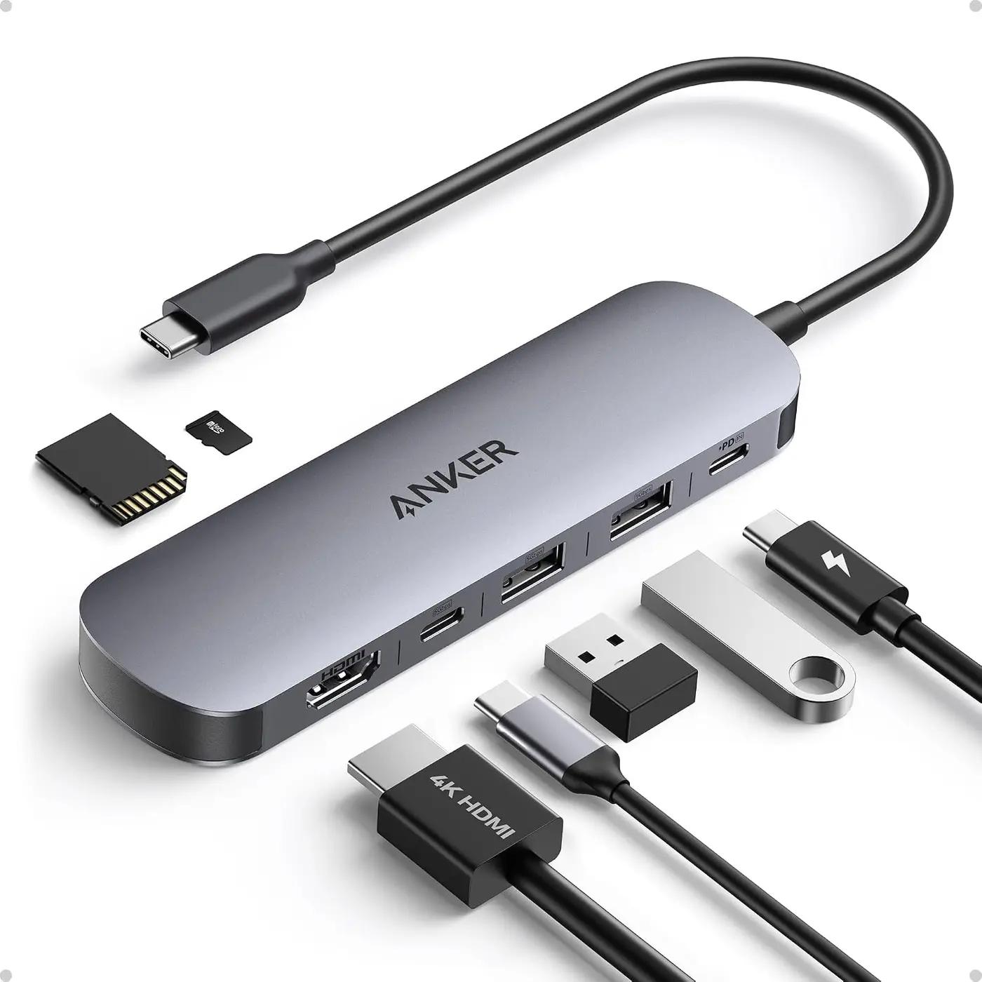 Anker USB C Hub, 7in1 Multi-Port USB Adapter for Laptop/Mac, 4K@60Hz USB C to HDMI Splitter, 85W Max PD, 2 USB 3.0 &amp; 1 USBC Data Ports, SD/TF Card Reader, for Type C Devices (Charger Not Included) ClimatePartner certified